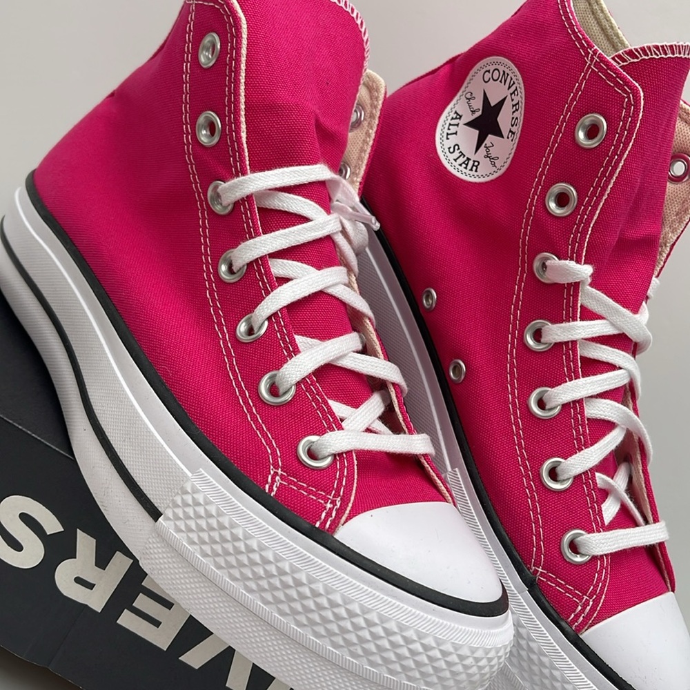 Converse WMNS CTAS LIFT HI CERISE PINK/WHITE/BLACK A08288F Platforms Sneakers - Picture 7 of 16